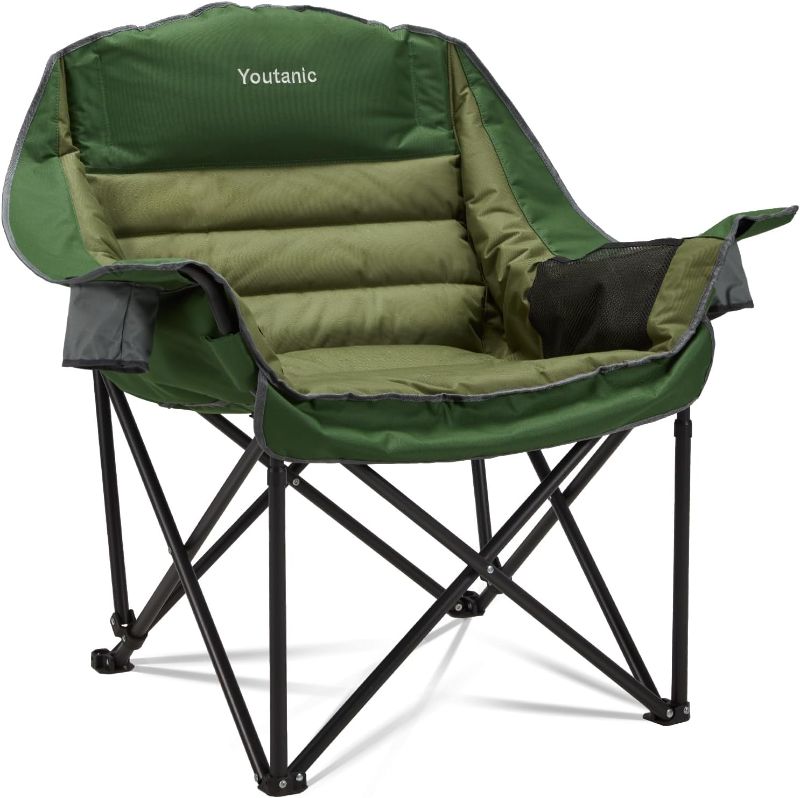 Photo 1 of Green Camping Chair | Heavy Duty | 400lbs | Portable | Folding, Side Pocket, Cup Holder, Carry Bag