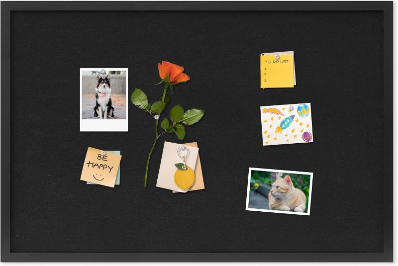 Photo 1 of Cork Board with Linen Black,Bulletin Board 30"x20",Corkboards for Office Home School Message Board or Vision Board Decoration.