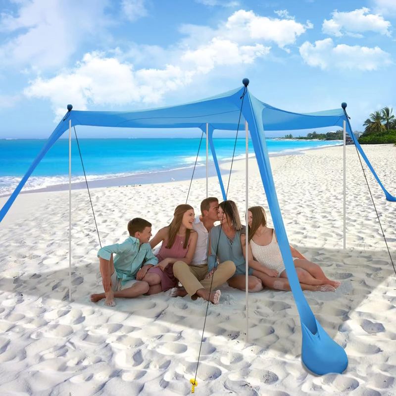 Photo 1 of Beach Tent Sun Shelter with UPF 50+ UV Protection, Beach Canopy Sun Shade 11x11 FT with Sandbags, Poles and Ground Pegs and Anti-Wind Ropes, Pop Up Tent for Camping, Backyard and Picnics