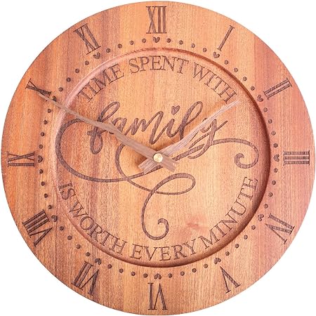 Photo 1 of Personalized Farmhouse Wall Clock - 10 Inch Solid Wood Clock Family Clock, Engraved Wooden Clock (FamilyClock-Minute)