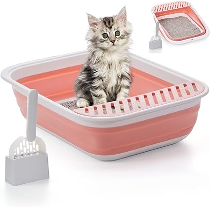 Photo 1 of 
Foldable Cat Litter Box with Fashion Cat Litter Scoop, Collapsible Small Cat Litter Box Kitten Open Potty Pan for Sick Frail Handicap Disabled Cat Older Elderly Cat Travel Litter Box (20.7"L x 15.5"W)