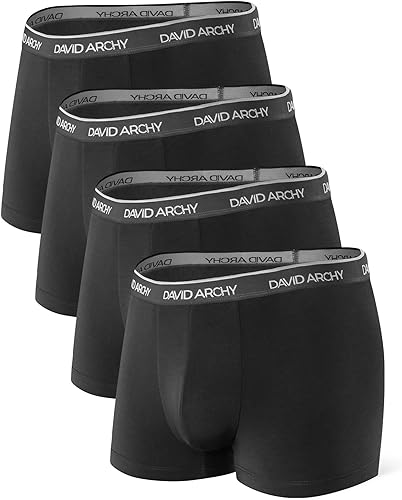 Photo 1 of DAVID ARCHY Mens Trunks Underwear Soft Breathable Bamboo Rayon Trunk No Fly Pouch Medium A, Black-4 Pack
