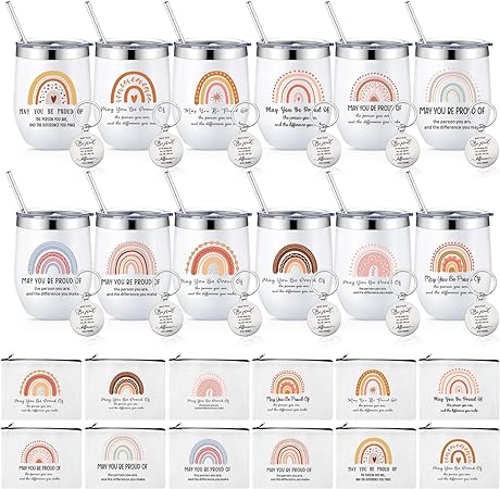 Photo 1 of 36 Pcs Thank You Gift Set 12 Pcs Boho Rainbow May You Be Proud Steel 12 oz Tumblers Employee Appreciation Mug Makeup Bags Keychains for Christmas Thanksgiving Teacher (Rainbow May Be Proud)