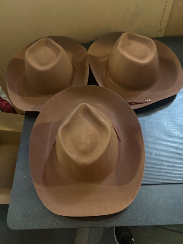 Photo 2 of 3 Pieces Disposable Plastic Western Cowboy Cowgirl Party Hats for Men Women Adult Costume Party(Brown)