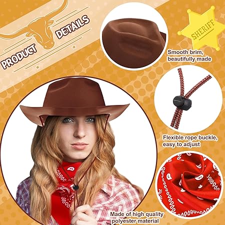 Photo 1 of 3 Pieces Disposable Plastic Western Cowboy Cowgirl Party Hats for Men Women Adult Costume Party(Brown)
