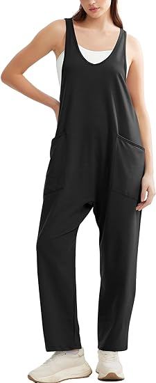 Photo 1 of XL OFEEFAN Jumpsuits For Women Casual Summer Dressy Sleeveless Overalls Long Loose Baggy Rompers Jumpers With Pockets 2024
