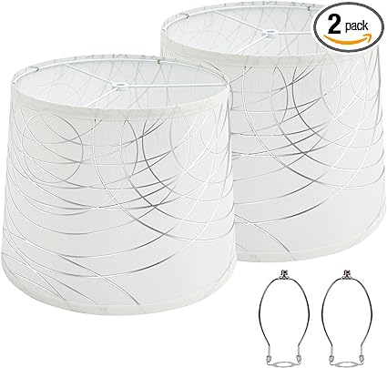 Photo 1 of Lampshades Set of 2 for Table Floor Lamp, Lampshades with with Line Design, 12.7" Top x 12.7" Bottom x 10" High, Natural Linen Hand Crafted, Lamp Shade Harp Holder Included