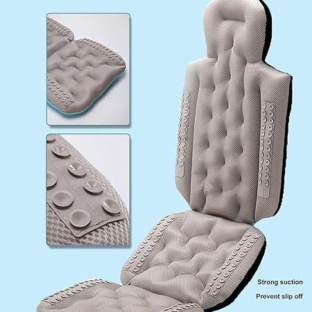 Photo 1 of Full Body Bath Pillow with Strong Suction Cups, Non Slip Design, Washable Bathtub Cushion for Comfortable Bathing (Black)