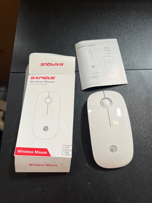 Photo 2 of RAPIQUE Bluetooth Wireless Mouse - (BT5.1+USB) Slim Dual Mode Computer Mice with Quiet Click, Low Power, and 1600 DPI, Portable Cordless for MacBook, Laptop, iPad Pro/Air, Chromebook (White)