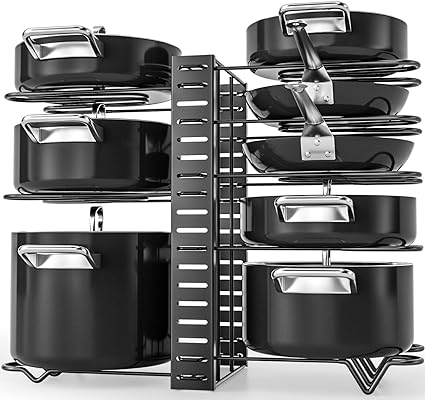 Photo 1 of G-TING Pot Rack Organizers, 8 Tiers Pots and Pans Organizer for Kitchen Organization & Storage, Adjustable Pot Lid Holders & Pan Rack for Kitchen, Lid Organizer for Pots and Pans With 3 DIY Methods