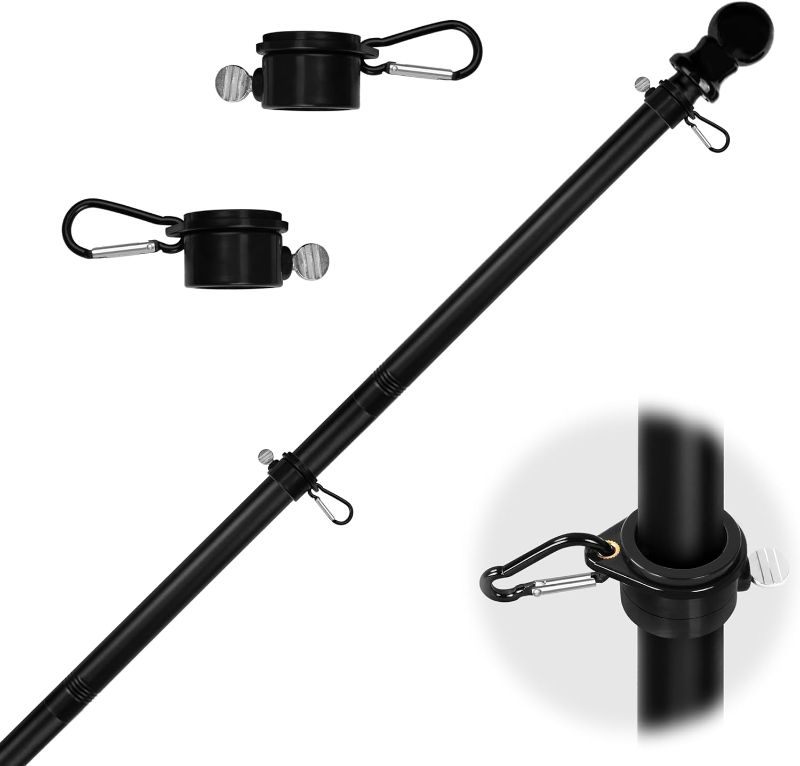 Photo 1 of HOOSUN 6 FT Flag Pole Kit with 2 Rotating Rings and Flag Pole Clips,Flag Poles for Outside House,Black Stainless Steel Adjustable Pole for Commercial Or Residential
