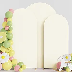 Photo 1 of Asee'm Set of 3 Wedding Arch Cover Fitted Spandex Covers (7.2FT, 6.6FT, 6FT) 2-Sided Round Top Chiara Backdrop Stand Cover for Party Birthday Banquet Decoration Ivory 7.2FT, 6.6FT, 6FT Ivory