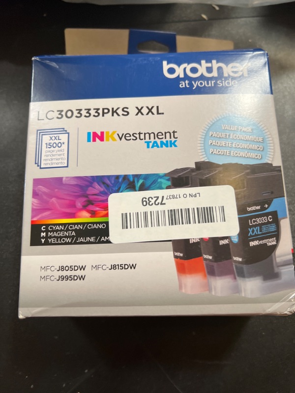 Photo 2 of Brother Genuine LC30333PKS 3-Pack, Super High-yield Color INKvestment Tank Ink Cartridges; Includes 1 Cartridge each of Cyan, Magenta & Yellow, Page Yield Up to 1,500 Pages/Cartridge, LC3033