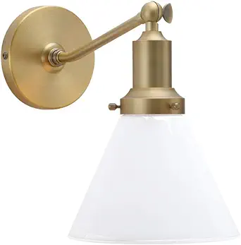 Photo 1 of PERMO Industrial Vintage Slope Pole Wall Mount Single Sconce with Funnel Flared Milk White Glass Shade Wall Sconce Light Lamp Fixture