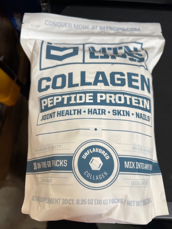 Photo 1 of MTN OPS Collagen Protein Powder On-The-Go Packs, 30 Packs per Bag of Unflavored, Highly Digestible Protein with 9g of Protein per Serving   bb 01-2025