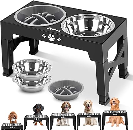 Photo 1 of Elevated Dog Bowls, Dog Feeder with 2 Stainless Steel Bowls &1 Slow Feeder Dog Bowls, 5 Heights Adjustable Raised Dog Bowls Stand for Medium Large Dogs, Dog Food Bowls with Non-Slip Feet