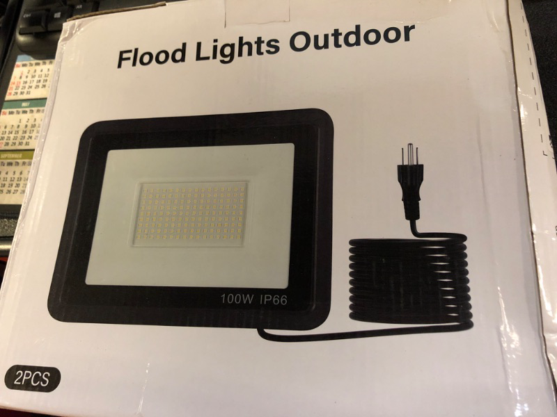 Photo 1 of LED Flood Lights Outdoor, 100W 10000LM Outside Work Light with Plug IP66 Waterproof, 6000K Portable Exteriores Security Floodlights for Yard, Garden, Stadium, Playground (2 Pack) 100W-2Pack