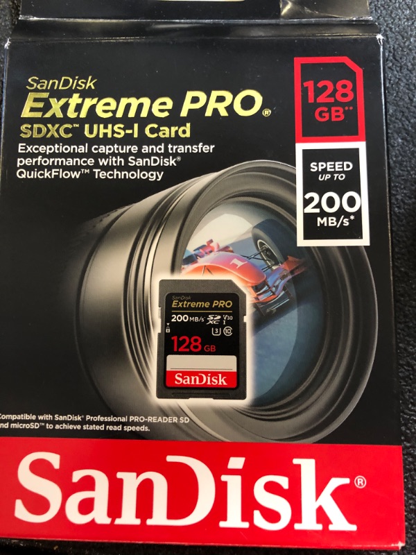 Photo 2 of SanDisk 128GB Extreme PRO SDXC UHS-I Memory Card - C10, U3, V30, 4K UHD, SD Card - SDSDXXD-128G-GN4IN 128GB Memory Card Only