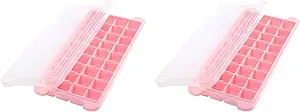 Photo 1 of 36-Cavities Silicone Ice Trays Non-stick Ice Cube Tray with Lid(2Pack) (Color : Pink, Size : 2Pack)
