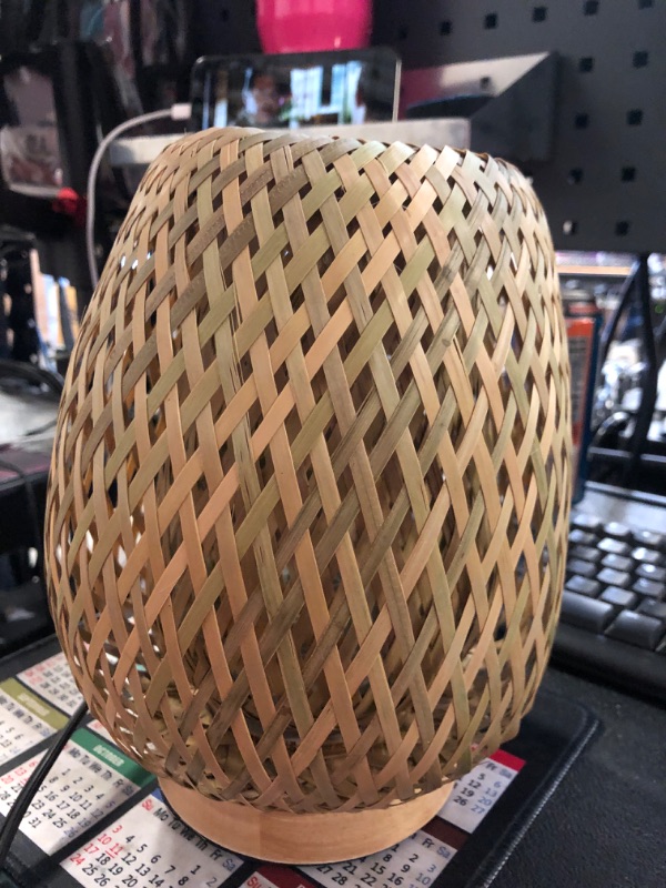 Photo 1 of Bamboo Bedside Lamps 28cm with dimmer for Bedroom Table Lamps Floor Lamps for Living Room Bamboo Weaving Table Lamp