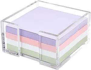 Photo 1 of Acrylic Sticky Note Holder, 3 x 3 Crystal Clear Acrylic Notepad Holder Acrylic Sticky Note Dispenser for Dorm Room and Office Desk Organizer
