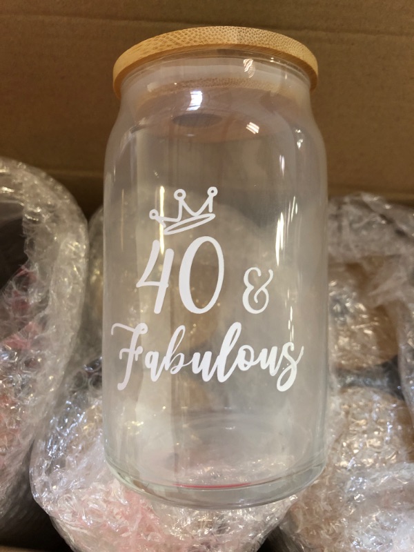 Photo 2 of 6 Pack 40th Birthday Gifts for Girls Drinking Glasses with Lids and Straw 40th Birthday Decorations Clear Coffee Glass Cups for Daughter Granddaughter Niece Student Party Supplies Favors