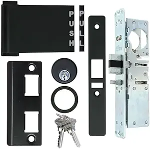 Photo 1 of Storefront Door Mortise Deadlatch Lock & Exit Paddle Handle Kit w/Mortise Cylinder & Keys in Duronotic Finish (Push to Right) - High Grade Adams Rite Style Lock - Maxium Security