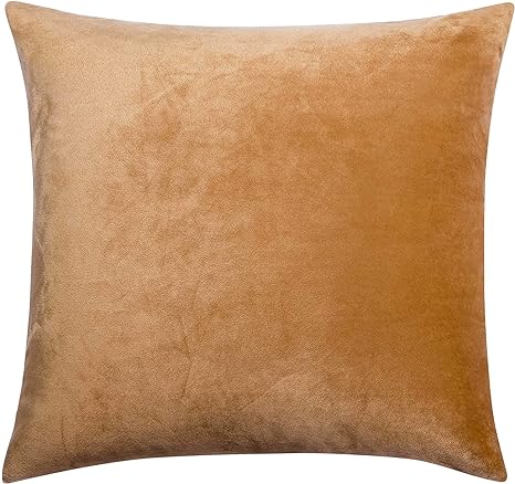 Photo 1 of NTBAY Velvet Square Zippered Throw Pillow Cover, Super Soft and Luxury Decorative Euro Cushion Cover for Sofa, Couch, 26x26 Inches, Camel