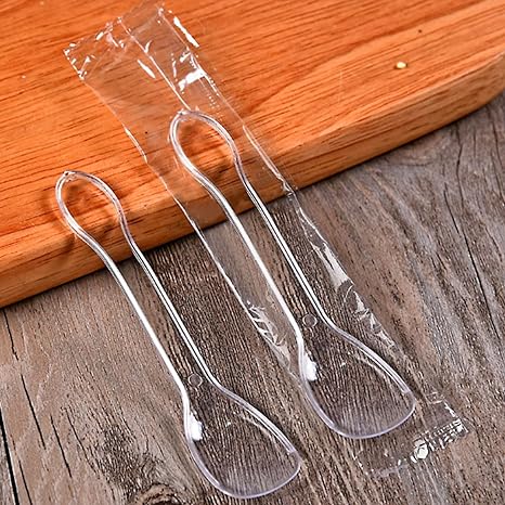 Photo 1 of 100 Pieces Ice Cream Scoops, Independent Packaging Disposable Cake spoon, Plastic Yogurt pudding spoon, Ice cream spoon (Clear)