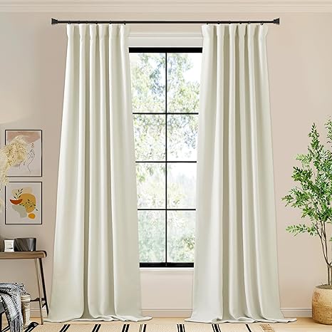 Photo 1 of NICETOWN Faux Linen Room Darkening 120 inch Curtains for Bedroom, Rod Pocket/Back Tab/Hook Belt Light Blocking Noise Dampening Window Treatment for Living Room, Natural, W50 x L120, 1 Panel