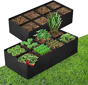 Photo 1 of 2 Pack Fabric Raised Garden Bed 128 Gallon 8 Grids Plant Grow Bags 6x3x1ft Planters for Outdoor Plants Garden Grow Bed Bags Nonwoven Planting Container for.