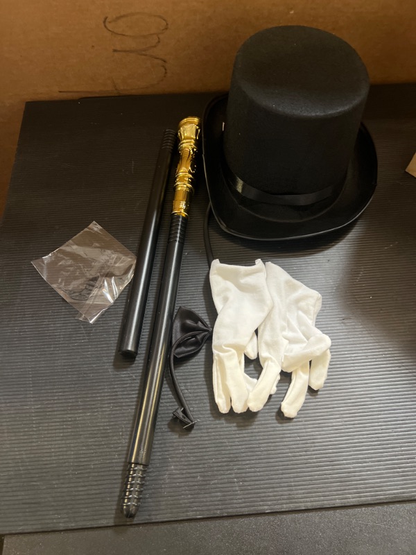 Photo 2 of   Set Magician Costume for Kids Cosplay Dress Up Top Hat  Magic Wand+Gloves