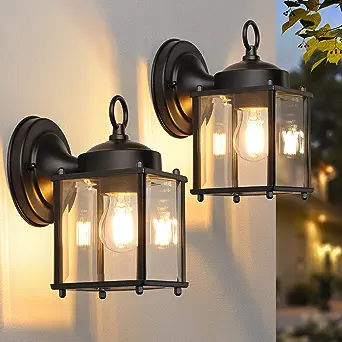Photo 1 of Outdoor Wall Lantern, Exterior Waterproof Wall Sconce Light Fixtures, Black Front Door Wall Lighting with Clear Beveled Glass Shade, 2 Pack
