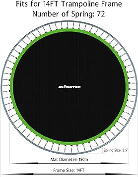 Photo 1 of trampolline net Replacement Jumping Mat, Fits 14 ft Round Trampoline Frame with 72 V-Hooks, Using 5.5" Springs 150" Premium Trampoline Mat (Excluding Frame and Spring 