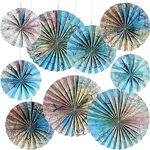 Photo 1 of Outus 9 Pcs Travel The Map Hanging Paper Fans Decorations Adventure Awaits Bulletin Board Classroom Decorations Map Themed Ceiling Wall Garland for Kids Classroom Homeschool Office Decor (Travel)
