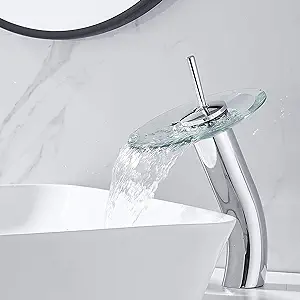 Photo 1 of Waterfall Bathroom Faucet Glass Single Handle Solid Brass Basin Lavatory Vessel Sink Vanity Faucet, Tall, Polished Chrome …