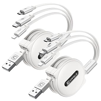 Photo 1 of CAFELE Multi Charging Cable [Portable Charging] 3 in 1 Retractable Charging Cable with Type C/Micro USB/IP, Multiple Phone Charger Cord for Phone 14 13 12 11, Samsung S23 S22 S21 S20 (4ft)-White