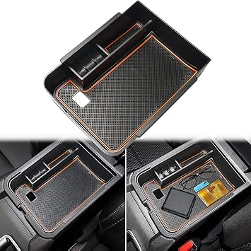 Photo 1 of Auovo Center Console Organizer Tray for Sentra Accessories 2020 2021 2022 2023 2024 ABS Plastic Secondary Armrest Storage Glove Box with Coin Holder (Orange)