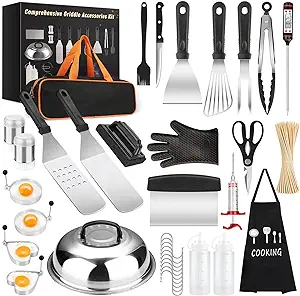 Photo 1 of Griddle Accessories Kit, 135 Pcs Griddle Grill Tools Set for Blackstone and Camp Chef, Professional Grill BBQ Spatula Set with Basting Cover, Spatula, Scraper, Bottle, Tongs, Egg Ring
Brand: Yekale