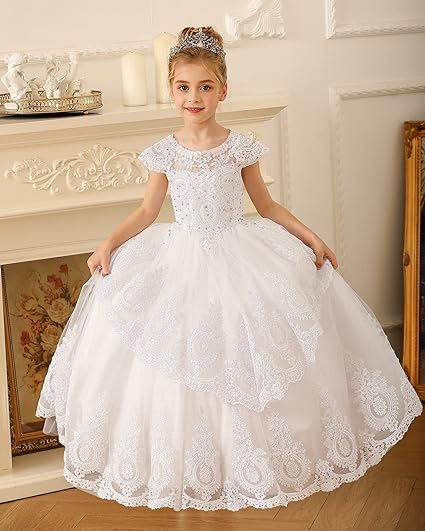 Photo 1 of Abaowedding Beaded Lace Appliques Flower Girl Dress First Communion Ball Gown Kids Pageant Prom Dresses  SIZE 10
