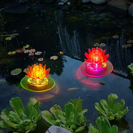 Photo 1 of pearlstar Solar Pond Lights Waterproof LED RGB Solar Floating Lights Swimming Pool Pond Floating Night Lights for Swimming Pool Spa Patio Wedding Party Christmas Decorations(2Pcs Lotus)