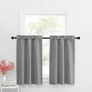 Photo 1 of NICETOWN Kitchen Curtains for Small Window, Blackout Thermal Insulated Short Curtain Valances for Closet Cabinet, Rod Pocket Window Covering for Bathroom Bedroom, 29" W x 36" L, Silver Grey, 2 Panels