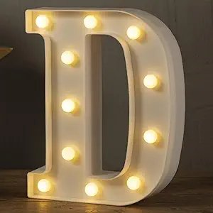 Photo 1 of HXWEIYE Light Up Letters D, LED Marquee Letters Lights Sign 26 Alphabet and 10 Number Big Lights Letter for Party Birthday Bar Battery Powered Christmas Decor Letter Lights (Warm White)