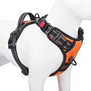 Photo 1 of PHOEPET Reflective Dog Harness Large Breed Adjustable No Pull Vest with with Handle 2 Metal Rings 3 Buckles [Easy to Put on & Take Off](L, Orange)