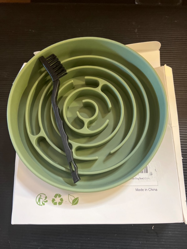 Photo 2 of Coomazy Slow Feeder Dog Bowls, Silicone Dog Bowl with Suction Cups, Slow Feeder & Non-Slip Design, Boredom and Anxiety Reducer, Suitable for All Breed Dogs, Avocado Green