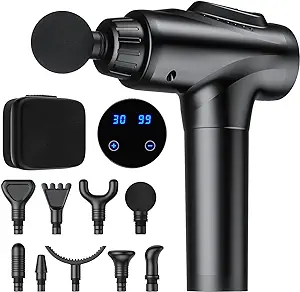 Photo 1 of AYURA Massage Gun, Percussion Massager Gun with 30 Speed Levels & 9 Massage Heads, Handheld Electric Muscle Massager for Any Pain Relief, Gifts for Families and Friends (Black)