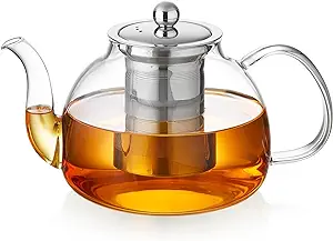 Photo 1 of 40oz Glass Teapot with Infuser, Stove Top& Microwave Safe Borosilicate Glass Kettle, Tea Pot Blooming and Loose Leaf Tea Maker Tea Brewer for Camping, Travel