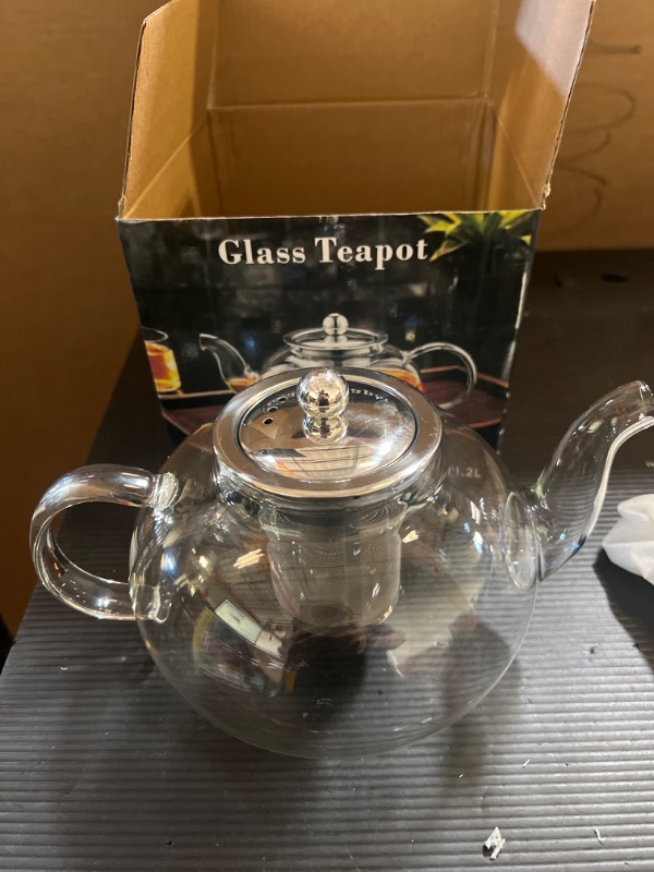 Photo 2 of 40oz Glass Teapot with Infuser, Stove Top& Microwave Safe Borosilicate Glass Kettle, Tea Pot Blooming and Loose Leaf Tea Maker Tea Brewer for Camping, Travel