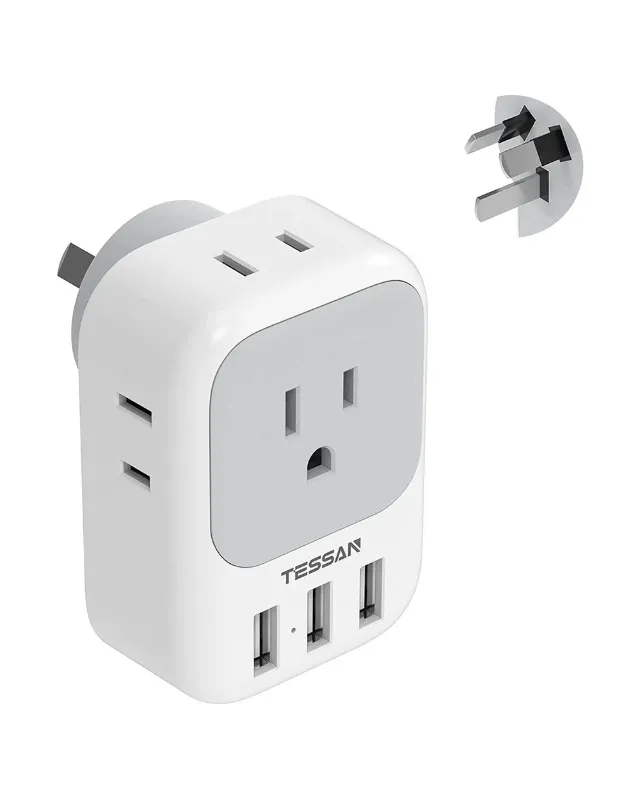 Photo 1 of TESSAN US to India Plug Adapter, 7 in 1 Power Adapter with 4 AC Outlets 3 USB Charging Ports, Travel Adaptor for USA to India Bangladesh Maldives Nepal Pakistan, Type D