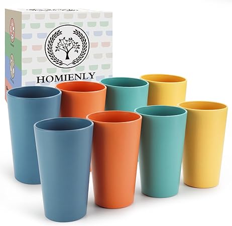 Photo 1 of Homienly Wheat Straw Cups Plastic Cups Unbreakable Drinking Cup Reusable Dishwasher Safe Water Glasses Plastic Stackable Water Tumblers in Multi color(20 OZ 8 PCS